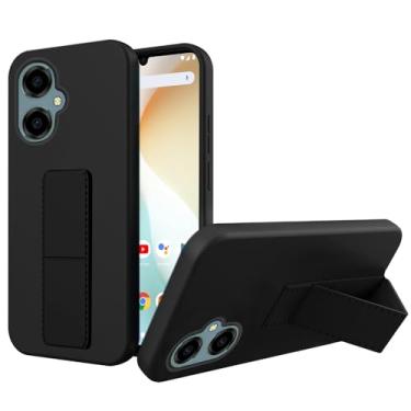 Imagem de Pusiikeer Capa para celular BLU G64 com suporte dobrável Slim Fit silicone TPU à prova de choque capa protetora - preta