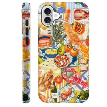 Imagem de DAIZAG Capa compatível com iPhone 16, capa durável de proteção contra choque para meninas, mulheres, colagem, comida, peixe, amarelo brilhante