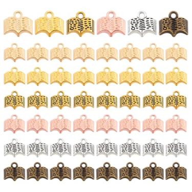 Imagem de PH PandaHall Pingentes de livros abertos de 6 cores, 120 peças, estilo tibetano, berloques de metal Knowlege para colares, joias, marcador, presente para leitores, 11 x 12 mm