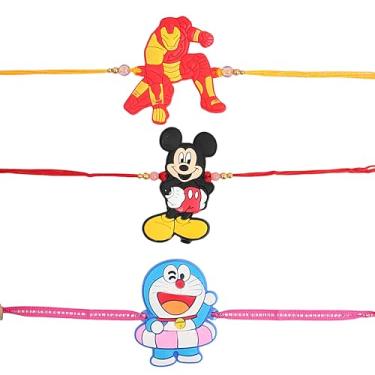 Imagem de IGH Rakhi de desenho animado de designer para irmão Rakhis com cartão comemorativo | Pulseiras Raksha Bandhan tradicionais e elegantes, Pack of 3, Sem Pedra Preciosa
