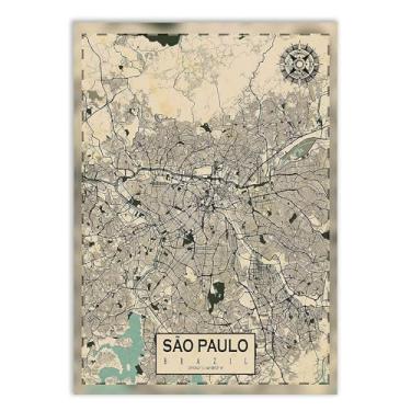 Imagem de Placa Decorativa Mapa São Paulo Ilustração Bege Retro Decoração Poster Quarto Sala
