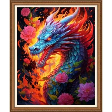 Imagem de Disnesart Kits de bordado completo estampado ponto cruz DIY 11CT fio de algodão impresso DIY kits de bordado artesanato conjunto de ponto cruz carimbado conjuntos - dragão flor 40,6 x 50,8 cm
