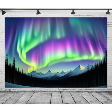 Imagem de DePhoto 2,8 x 1,8 m, aurora, aurora boreal, fundo de céu noturno, para crianças, acampamento, tema de festa, aniversário, vinil