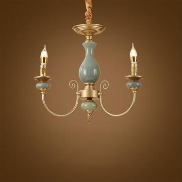 Imagem de Candelabro de Vela Europeia LED Americana Retro Cerâmica Sala de Estar Restaurante Quarto Estudo Villa Hotel Café Lâmpada Pendente (J 3 luzes)
