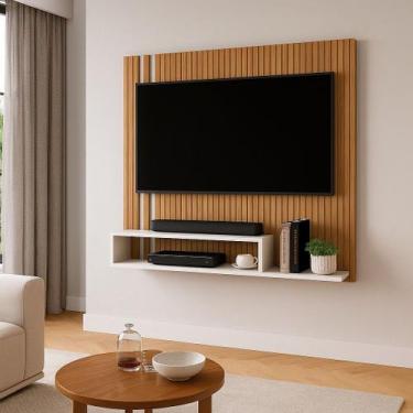 Imagem de Painel Tv 32 Pol Sala Quarto Suspenso Nicho Prateleira 90x90 - DecorMo