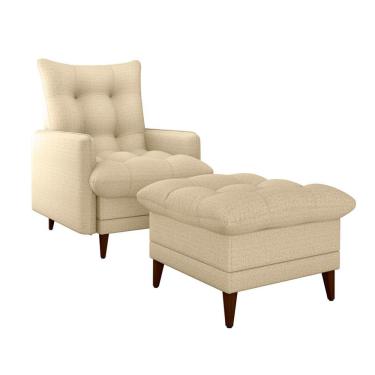 Imagem de Poltrona Reclinável com Puff Montreal Linho Bege
