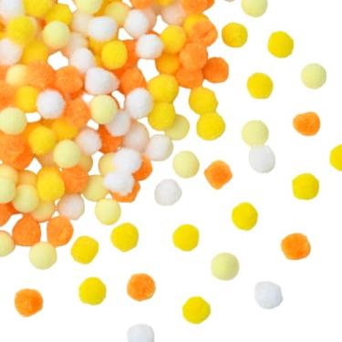 Imagem de SUNNYCLUE 400 peças, 4 cores, bolas de pompom coloridas de 10 mm, artesanato, granel, laranja, branco, amarelo, poliéster, macio, redondo, fofo, puff, felpudo, puff, pequenos pompons para artesanato