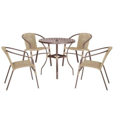 Imagem de 04 Cadeiras Floripa E Mesa Roma 80cm Marrom Trama Rami