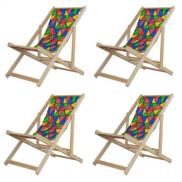 Imagem de Kit 4 Espreguiçadeiras Preguiçosa Dobrável sem Braço Madeira Maciça com Tecido Colorido