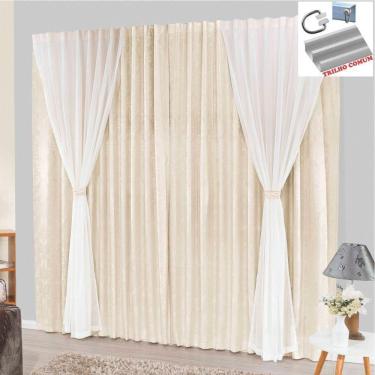 Imagem de Cortina Bhaly Jacquard E Voal 3,00 X 2,50 Para Trilho Comum - Palha