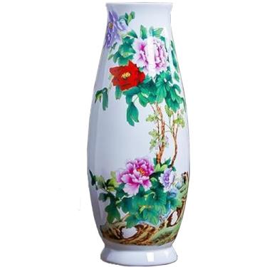 Imagem de MTME Estatuetas de porcelana, vaso de flores decorativo Jingdezhen, decoração de casa sênior para inserção, presentes de casamento, escultura estética para decoração de casa (verde peônia)