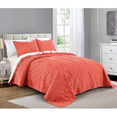 Imagem de Pure Bedding Conjunto de colcha King/Cal King/California King Size Coral - Colcha grande - Cobertor de microfibra - Inclui 1 colcha e 2 fronhas, estampa de estrela do oceano