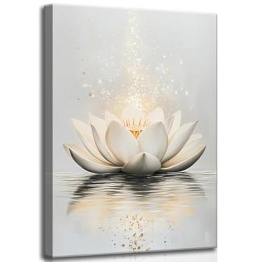 Imagem de Arte de parede Zen em tela branca e flor de lótus desabrochando na água, imagem de ioga, spa, meditação, sala espiritual, decoração de parede, pôster impresso para banheiro, quarto, escritório, ioga