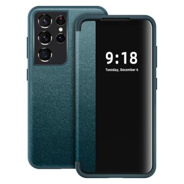 Imagem de Capa flip para Samsung Galaxy S21 Ultra S View, capa protetora de 360 graus para Samsung S21 Ultra, capa flip para Samsung S21 Ultra 5G (verde)