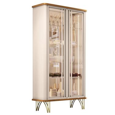 Imagem de Cristaleira Évora 2 Portas de Vidro - HB Móveis Off White/Cinamomo