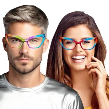 Imagem de Armação Óculos Colorido Arco Íris LGBT Translúcido Modelo Gatinho Quad