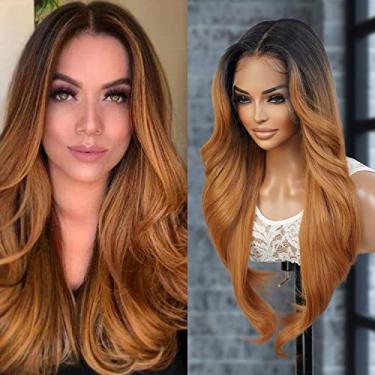 Imagem de Peruca frontal de renda HD da The Stylist, 33 x 15 cm, peruca frontal de renda transparente profunda de 71 cm, peruca sintética de renda suíça pré-arrancada longa e amigável ao calor - Tastee (renda HD neutra, OET1B/27)