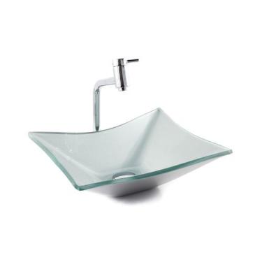 Imagem de Kit Banheiro Cuba Vidro Retangular + Torneira Link + Válvula - Lopazzi