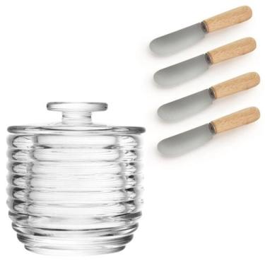 Imagem de Manteigueira Francesa + Jg De Espátulas Colméia Vidro 9,5cm - Livon