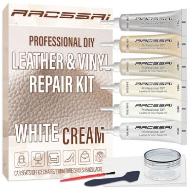 Imagem de Kit de reparo de couro branco para móveis, assentos de carro, sofá, jaqueta e bolsa, gel de tinta de reparo de couro PU para reparar rasgos e buracos, com guia de correspondência de cores e instruções