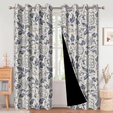 Imagem de Baocicco Cortinas Boho Floral 2 Painéis 153 cm Cortinas Longas Estampadas Cortinas de Sala de Estar Quinta Boêmio Blackout Cortina de Janela Azul Cortinas de Quarto 66Lx63C