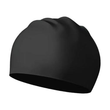 Imagem de Deevoka Touca de natação de silicone, esportes aquáticos, mantém o cabelo seco, touca de banho para cabelos longos e curtos, unissex, treinamento adulto, Preto