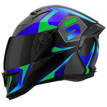 Imagem de Capacete Moto Pro Tork Stealth Concept Fechado Integral Esportivo Aerodinâmico Masculino Feminino Viseira Fumê Escura (62,AZUL - VERDE)