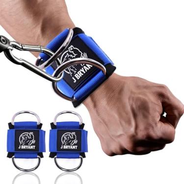Imagem de J Bryant Punhos de pulso para elevação lateral de máquina de cabos – Tiras de anel D duplo resistente com neoprene acolchoado – Suporte de pulso ajustável confortável para sistema de polia de academia