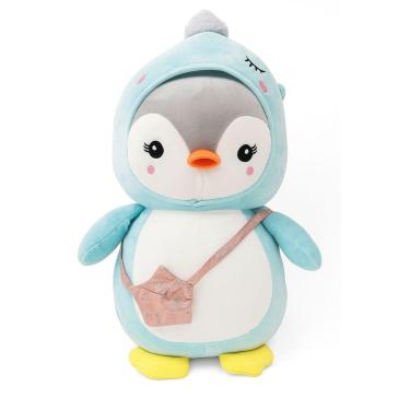 Imagem de Pelúcia Pinguim Azul com Bolsa Brilhante 50 cm– Macia, Fofa e Perfeita