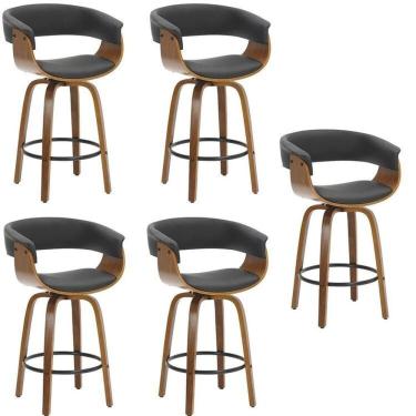 Imagem de Kit com 5 Banquetas Base Madeira Baixa Betim Preto