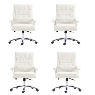 Imagem de Kit 4 Cadeira Big Mola Ensacada para Escritório Presidente Giratória em Couro com Nr17 Branco