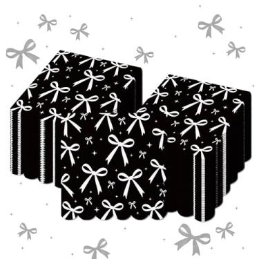 Imagem de 100 guardanapos de papel de laço preto, guardanapos descartáveis de jantar de almoço com laço coquete recortado para festas de aniversário, celebrações de despedida de solteira, recepções de casamento