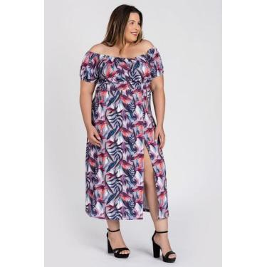 Imagem de Vestido Feminino Plus Size Longo Ciganinha Malha Confort Estampado Fen