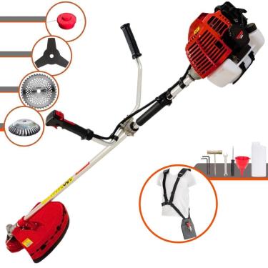 Imagem de Roçadeira À Gasolina Kawashima KW52-L 52cc 2,5HP 10.000rpm Motor 2T Com Lâmina 3 Pontas + Lâmina 40 Dentes Vídea + Escova de Aço + Carretel de Nylon