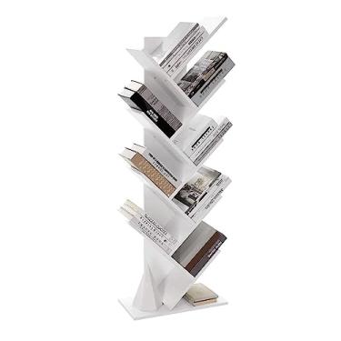 Imagem de Estante de livros de 8 andares, estante em pé no chão, prateleira de canto que economiza espaço, comporta CDs de livros, jogos, para quarto, sala de estar, armazenamento de livros brancos