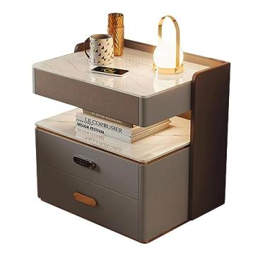 Imagem de Mesa de cabeceira inteligente com 2 gavetas para quarto, sala de estar, mesa de cabeceira lateral moderna com compartimento aberto