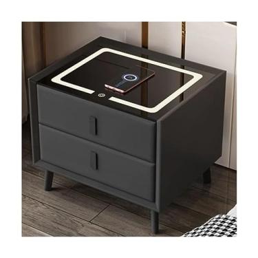 Imagem de Mesa de cabeceira inteligente com 2 gavetas para quarto, sala de estar, móveis de cabeceira com luzes LED ajustáveis
