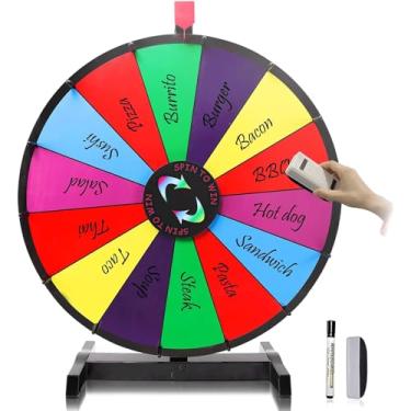 Imagem de MObyat Roda giratória de 14 compartimentos para mesa com suporte de base durável apagável a seco para festa de feira de carnaval