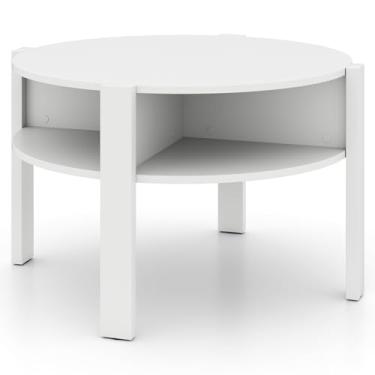 Imagem de Mesa de centro redonda Nightcore, mesa de coquetel de 75 cm com compartimentos de armazenamento abertos, mesa central de 2 camadas para espaços pequenos, mesa de console redonda para sala de estar