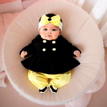 Imagem de Macacão Longo de Plush para Bebê Jasmine Amarelo 03 peças - Happy Baby