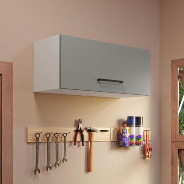 Imagem de Armário Aéreo Multiuso 80cm 1 Porta Basculante Branco/Cinza Agata Madesa