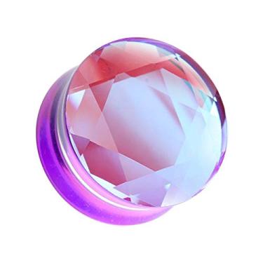 Imagem de Covet Jewelry alargador de orelha alargado duplo de vidro iridescente sereia facetado, Vidro, Zircônia cúbica