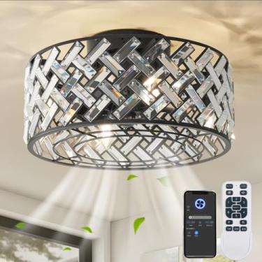 Imagem de Oiotwo Ventiladores de teto com gaiola de 45 cm com luzes, ventilador de teto de perfil baixo e lustre remoto luz de ventilador de cristal para quarto, sala de estar, sala de jantar, cozinha interna