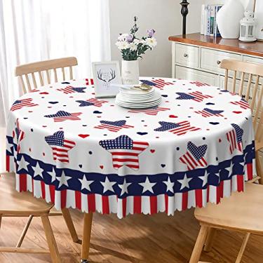 Imagem de SIEDYCV Toalha de mesa redonda com bandeira americana com bandeira de 178 cm, bandeira dos EUA, tecido resistente a vincos, reutilizável, vermelho, azul, círculo, capa de mesa para decoração de festa