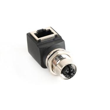 Imagem de SZRMCC Adaptador de tomada M12 para RJ45 M12 D Code 4 pinos macho para RJ45 fêmea anteparo adaptador de rede Ethernet industrial impermeável (8 pinos fêmea-rj45 ângulo reto, X-Code 8 pinos)