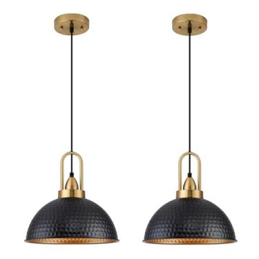 Imagem de ALAISLYC Luzes pendentes pretas ilha de cozinha industrial altura ajustável vintage cúpula luminária suspensa para celeiro, sala de jantar, 2 pacotes