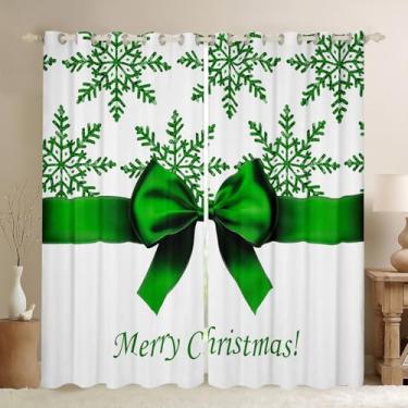 Imagem de Cortinas verdes de Feliz Natal, cortinas de janela com laço de floco de neve para meninos meninas adolescentes, cortinas de tratamento de janela com tema de Natal, decoração de casa, cortinas de