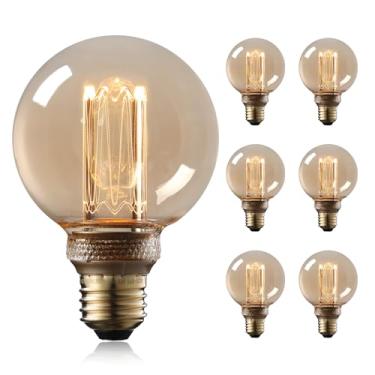 Imagem de TORCHSTAR Lâmpada LED Globe Edison G25, vidro âmbar, lâmpadas de filamento virtual G80 reguláveis de 3,5 W 120 lm, lâmpada decorativa vintage base E26, certificação UL, luz âmbar 2000K, iluminação