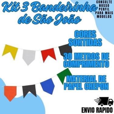 Imagem de Kit 3 Bandeirinha de São João 30 Metros Festa Junina - Crgfestas