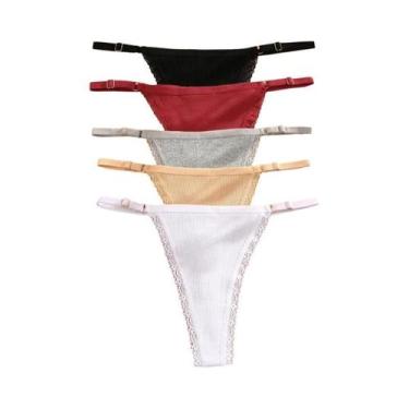 Imagem de Conjunto De Roupa Íntima Feminina De Algodão Com Tanga E Cintura Ajust